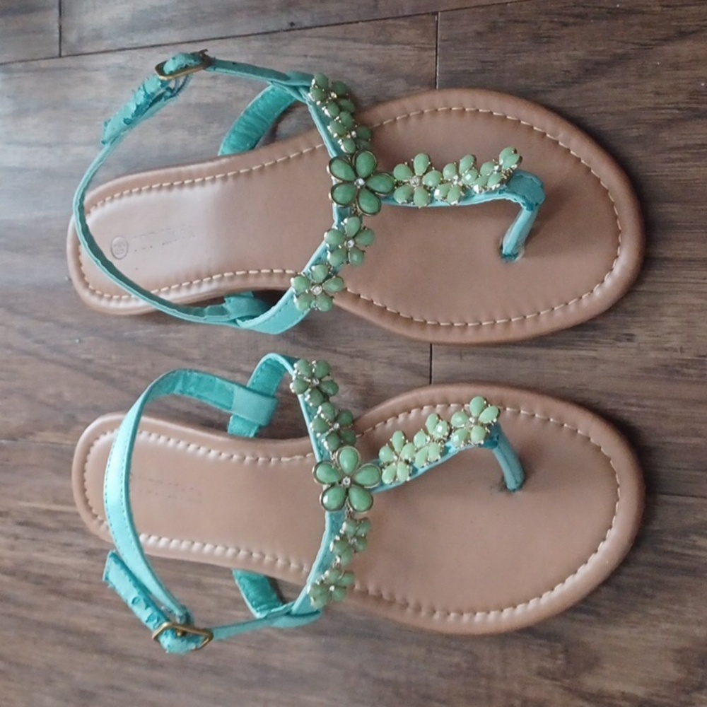 Top Moda Seafoam Green Jeweled Sandals